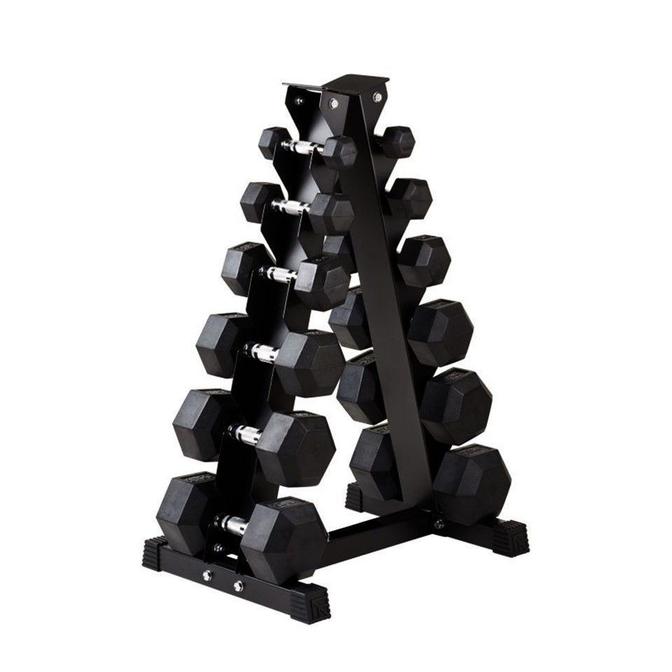 Rubber Hex Dumbbell Set With Rack